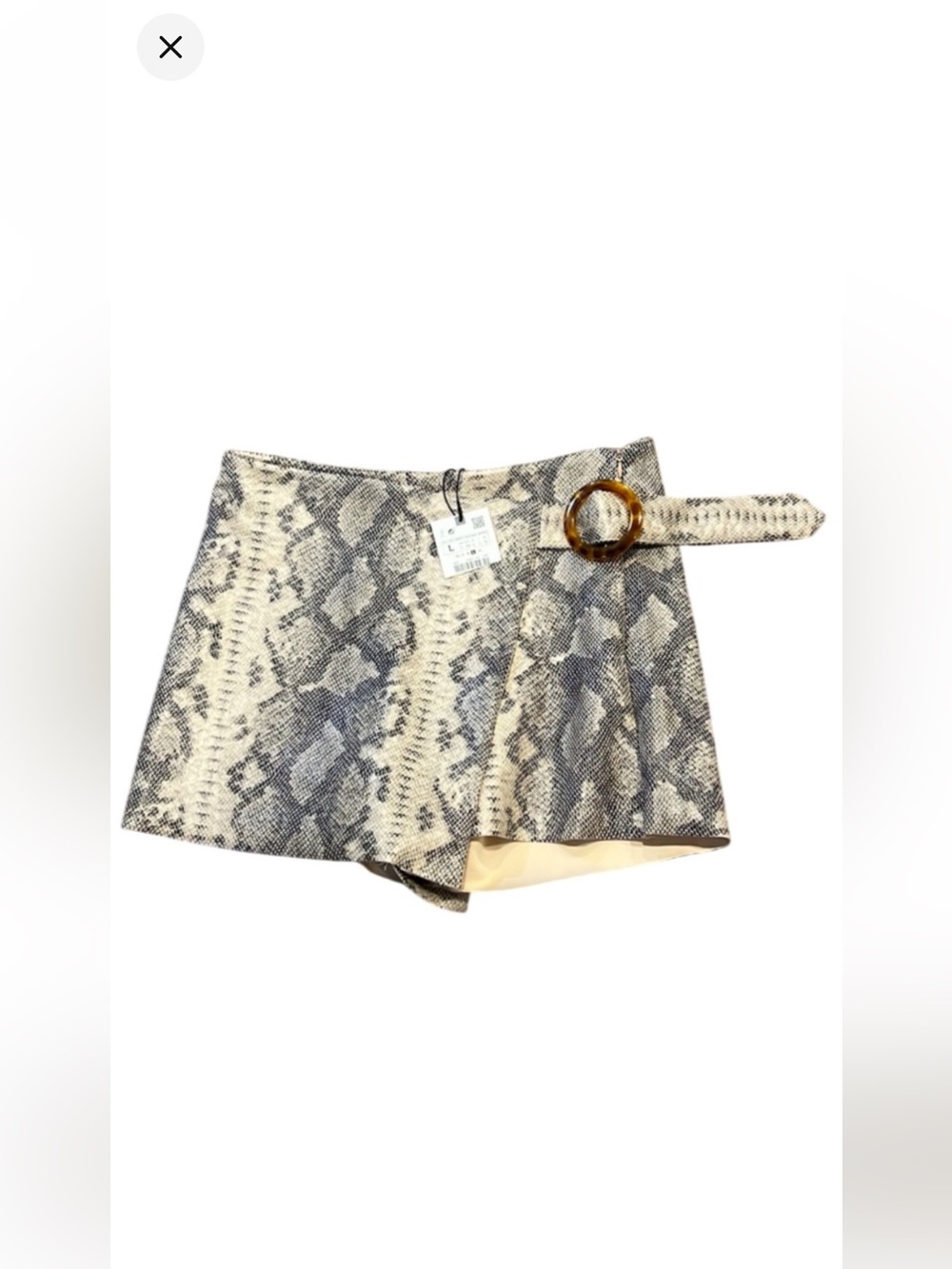 NWT Zara Snakeskin Print Skirt/Shorts/Skort Ring Belt Size Large
